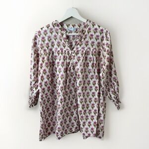 LE BAZAR COASTAL Floral Print 100% Cotton Boho Top Size M (estimate) Cottagecore